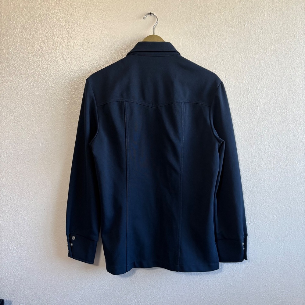 Vintage 70s Lee Riders Men's Navy Blue Western Pearl Snap Shirt Jacket Shacket - Picture 2 of 6